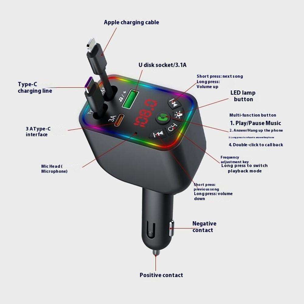 L5 Car Bluetooth-Compatible MP3 Player Hands Free Calling FM Transmitter Fast Charger