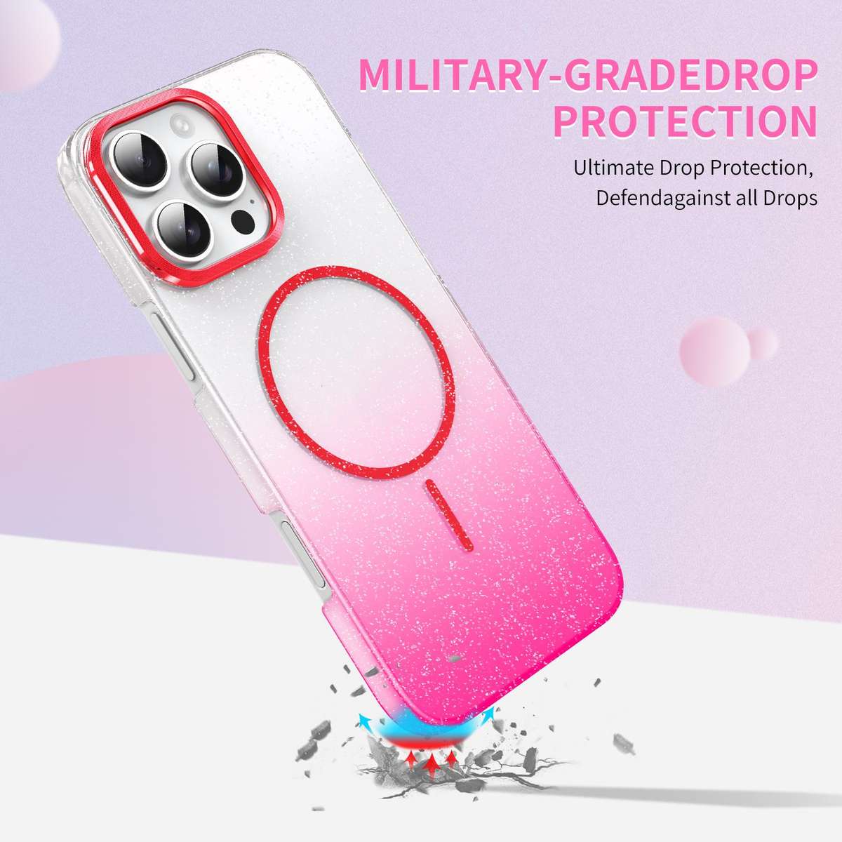 For iPhone 15 Pro Max Gold Diamond Glitter Gradient MagSafe Shockproof Phone Case(Red)
