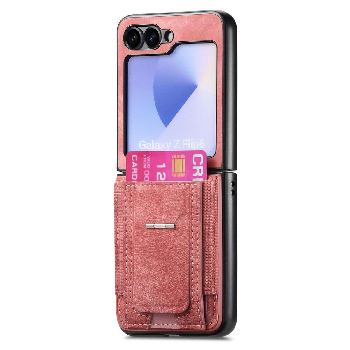 For Samsung Galaxy Z Flip5 5G Retro Leather Fold Stand Elastic Card Bag Phone Case(Pink)