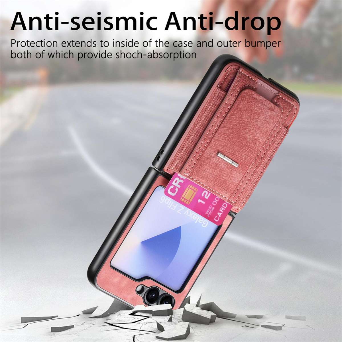 For Samsung Galaxy Z Flip5 5G Retro Leather Fold Stand Elastic Card Bag Phone Case(Pink)
