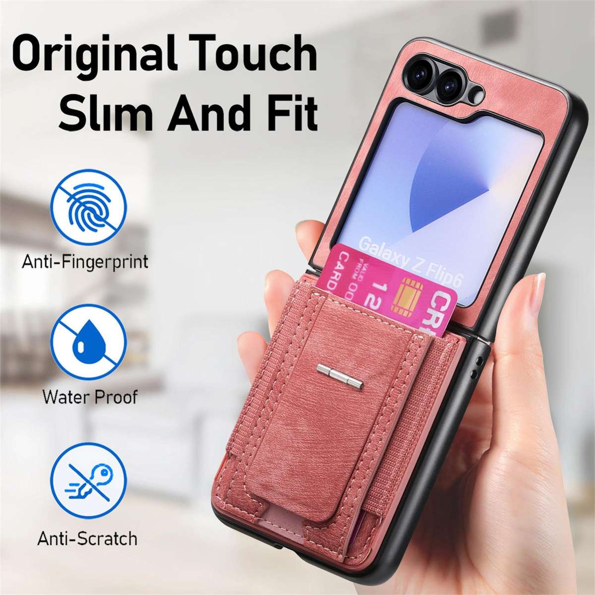 For Samsung Galaxy Z Flip5 5G Retro Leather Fold Stand Elastic Card Bag Phone Case(Pink)