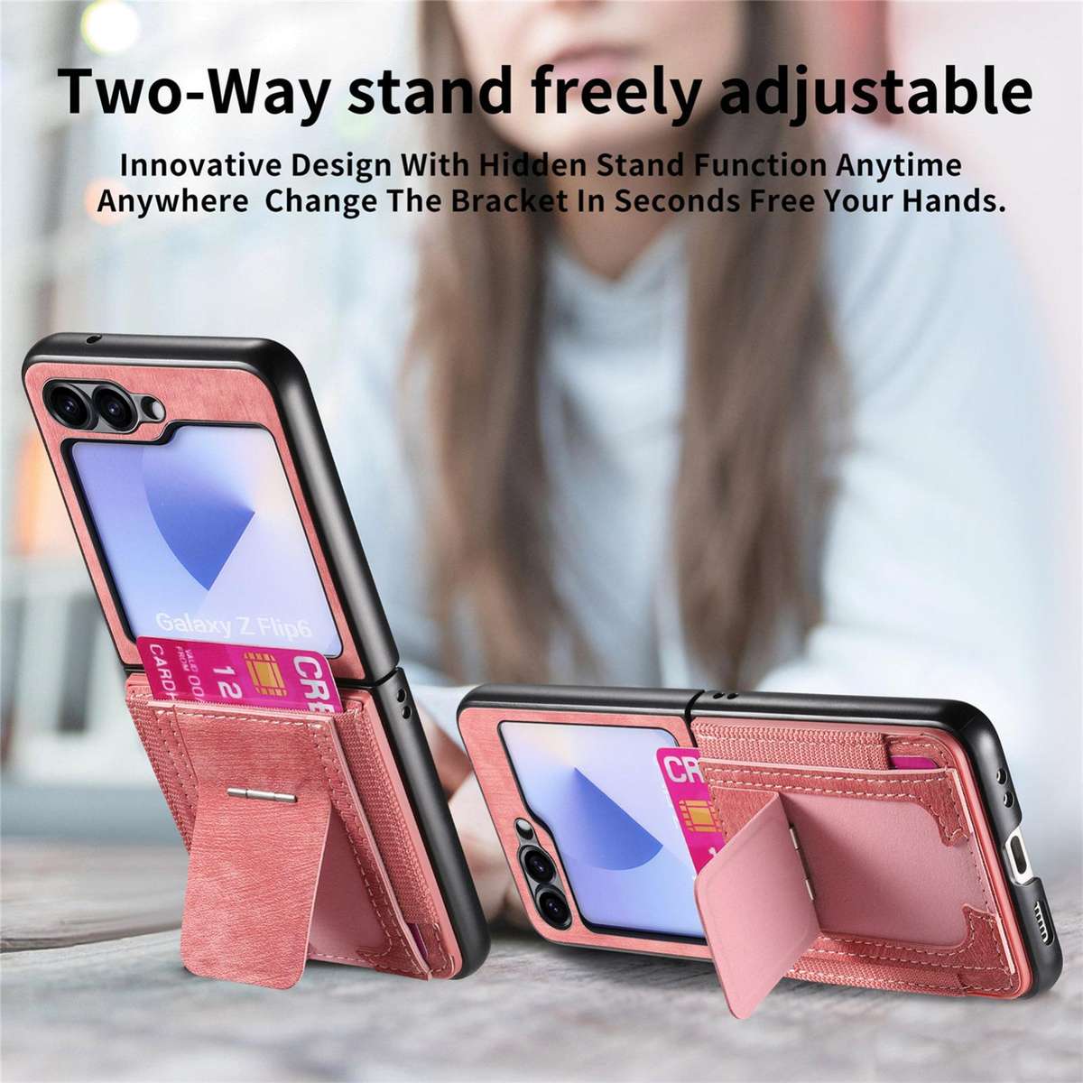 For Samsung Galaxy Z Flip5 5G Retro Leather Fold Stand Elastic Card Bag Phone Case(Pink)