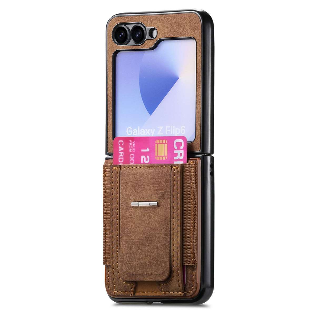 For Samsung Galaxy Z Flip6 / Flip7 FE Retro Leather Fold Stand Elastic Card Bag Phone Case(Brown)