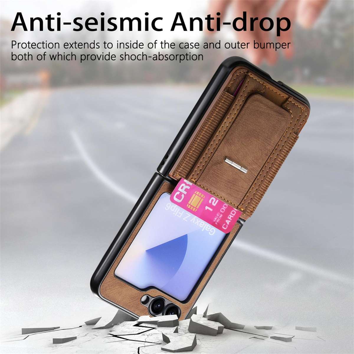 For Samsung Galaxy Z Flip6 / Flip7 FE Retro Leather Fold Stand Elastic Card Bag Phone Case(Brown)