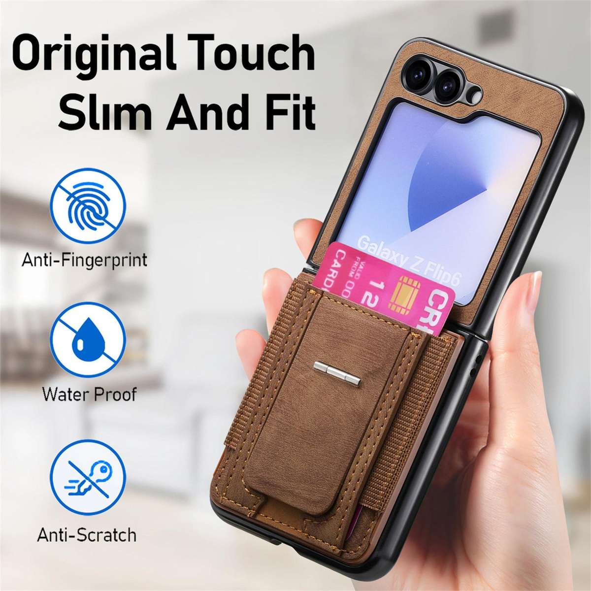 For Samsung Galaxy Z Flip6 / Flip7 FE Retro Leather Fold Stand Elastic Card Bag Phone Case(Brown)