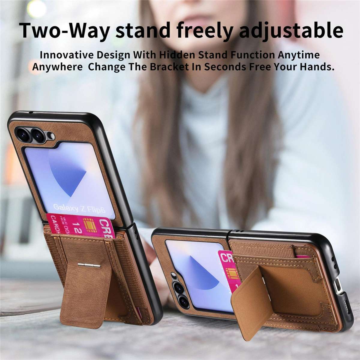 For Samsung Galaxy Z Flip6 / Flip7 FE Retro Leather Fold Stand Elastic Card Bag Phone Case(Brown)