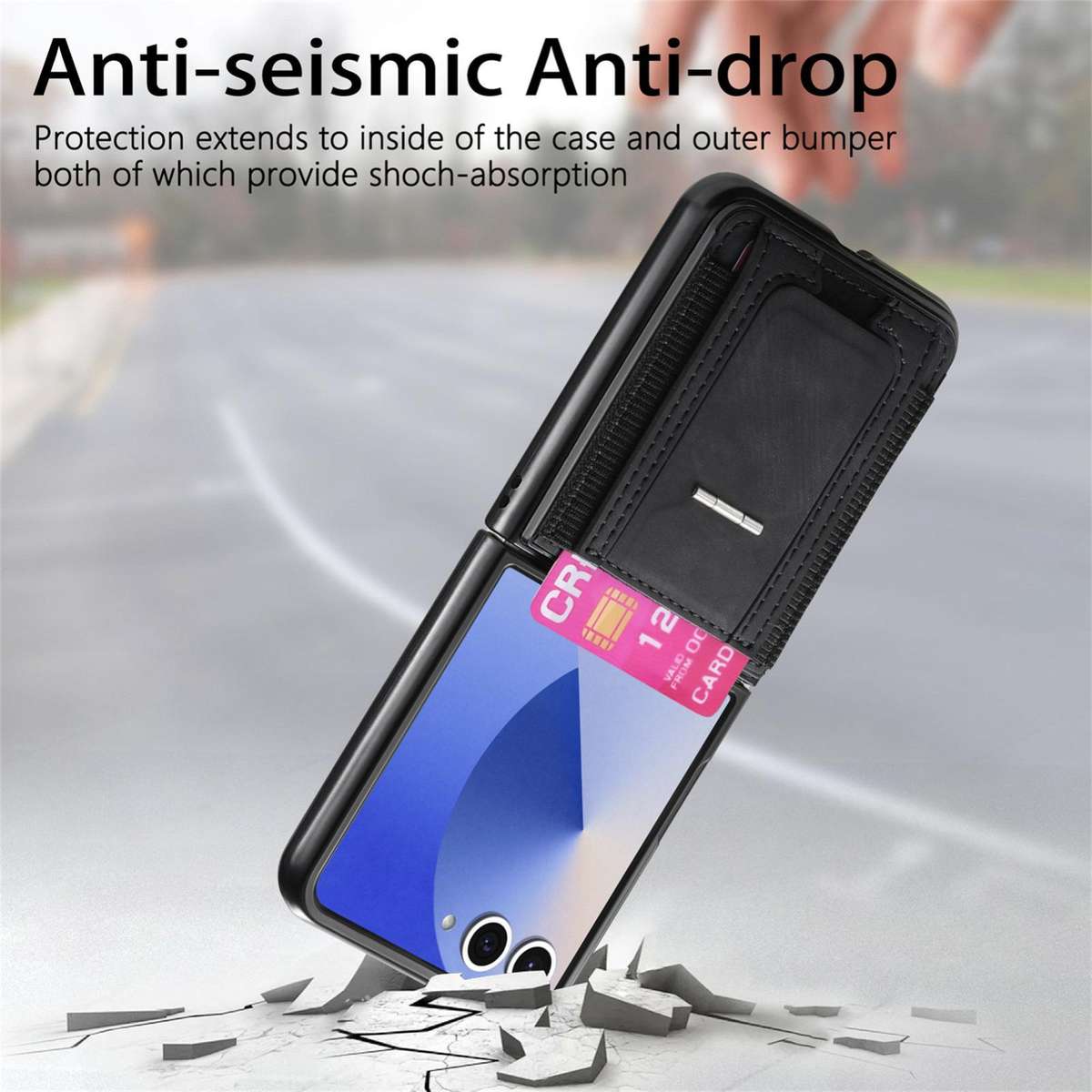 For Samsung Galaxy Z Flip7 5G Retro Leather Fold Stand Elastic Card Bag Phone Case(Black)