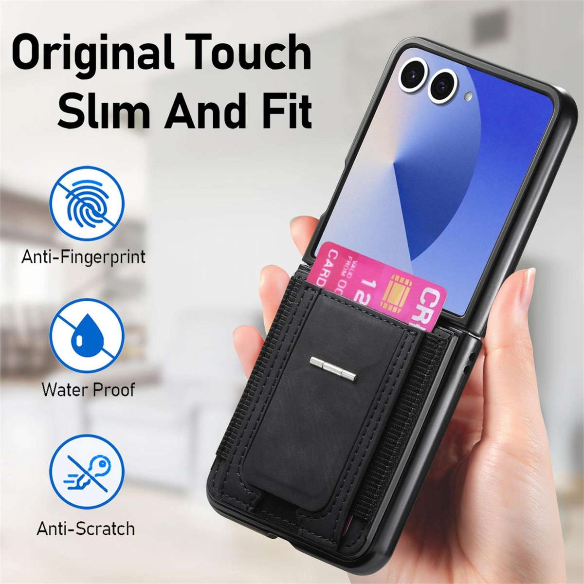 For Samsung Galaxy Z Flip7 5G Retro Leather Fold Stand Elastic Card Bag Phone Case(Black)