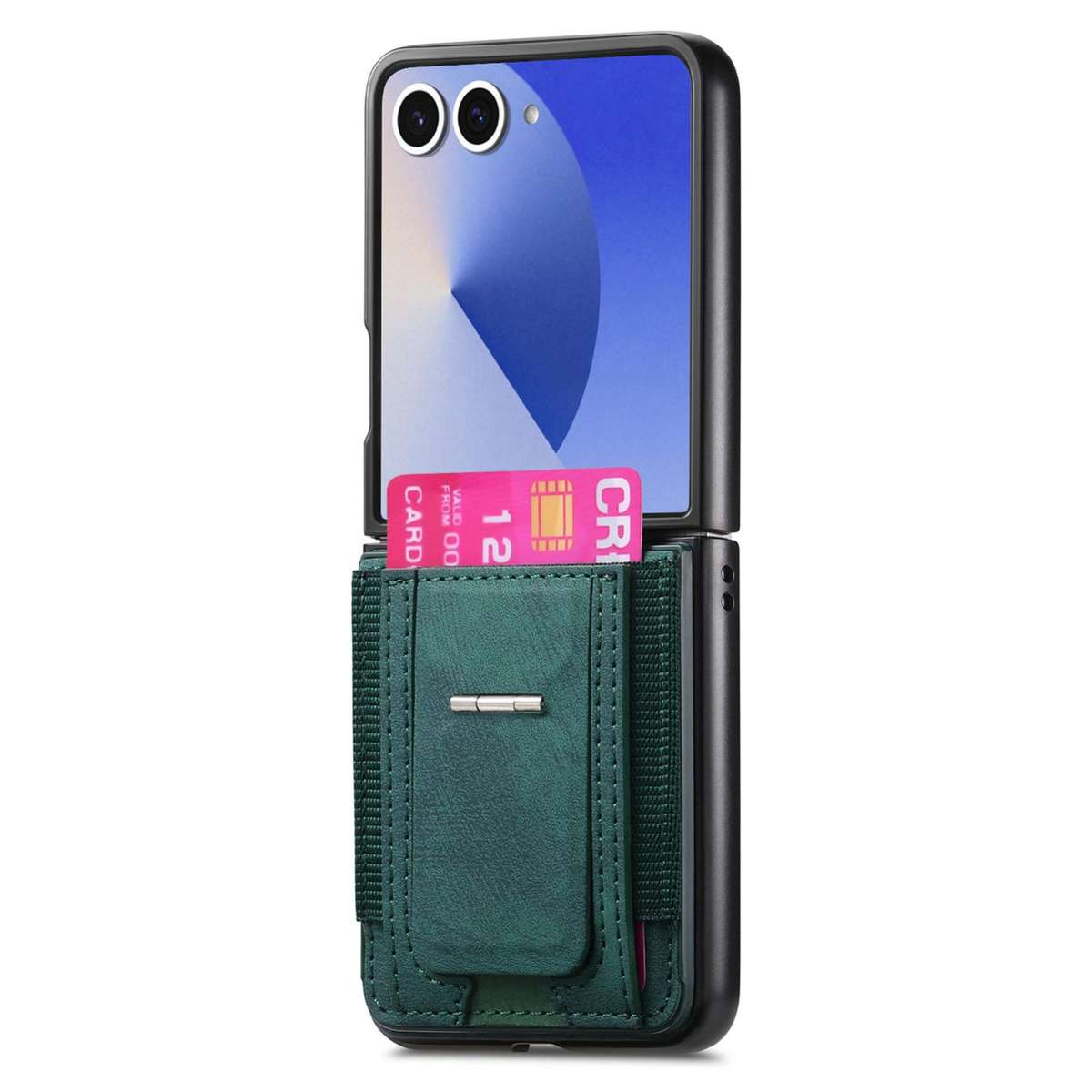 For Samsung Galaxy Z Flip7 5G Retro Leather Fold Stand Elastic Card Bag Phone Case(Green)