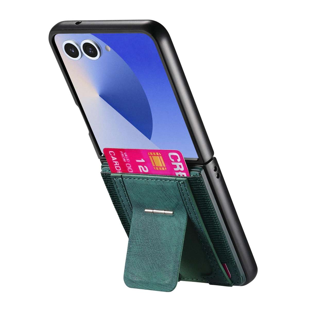 For Samsung Galaxy Z Flip7 5G Retro Leather Fold Stand Elastic Card Bag Phone Case(Green)