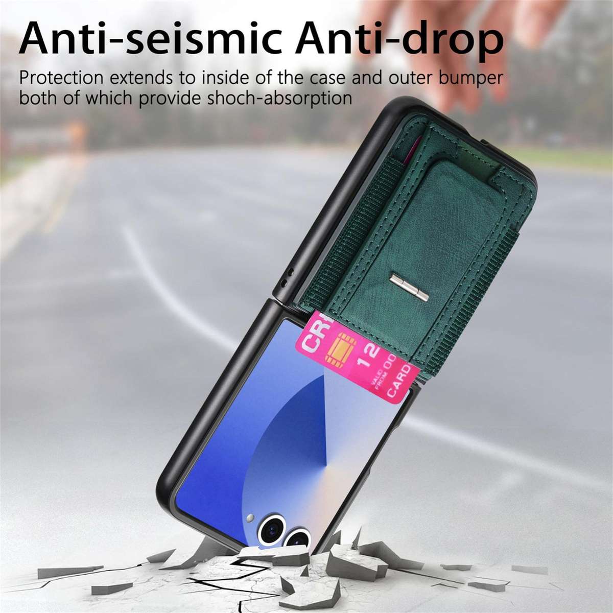 For Samsung Galaxy Z Flip7 5G Retro Leather Fold Stand Elastic Card Bag Phone Case(Green)