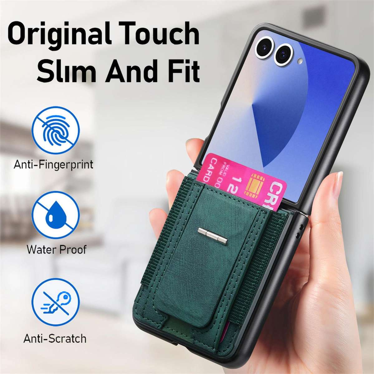 For Samsung Galaxy Z Flip7 5G Retro Leather Fold Stand Elastic Card Bag Phone Case(Green)