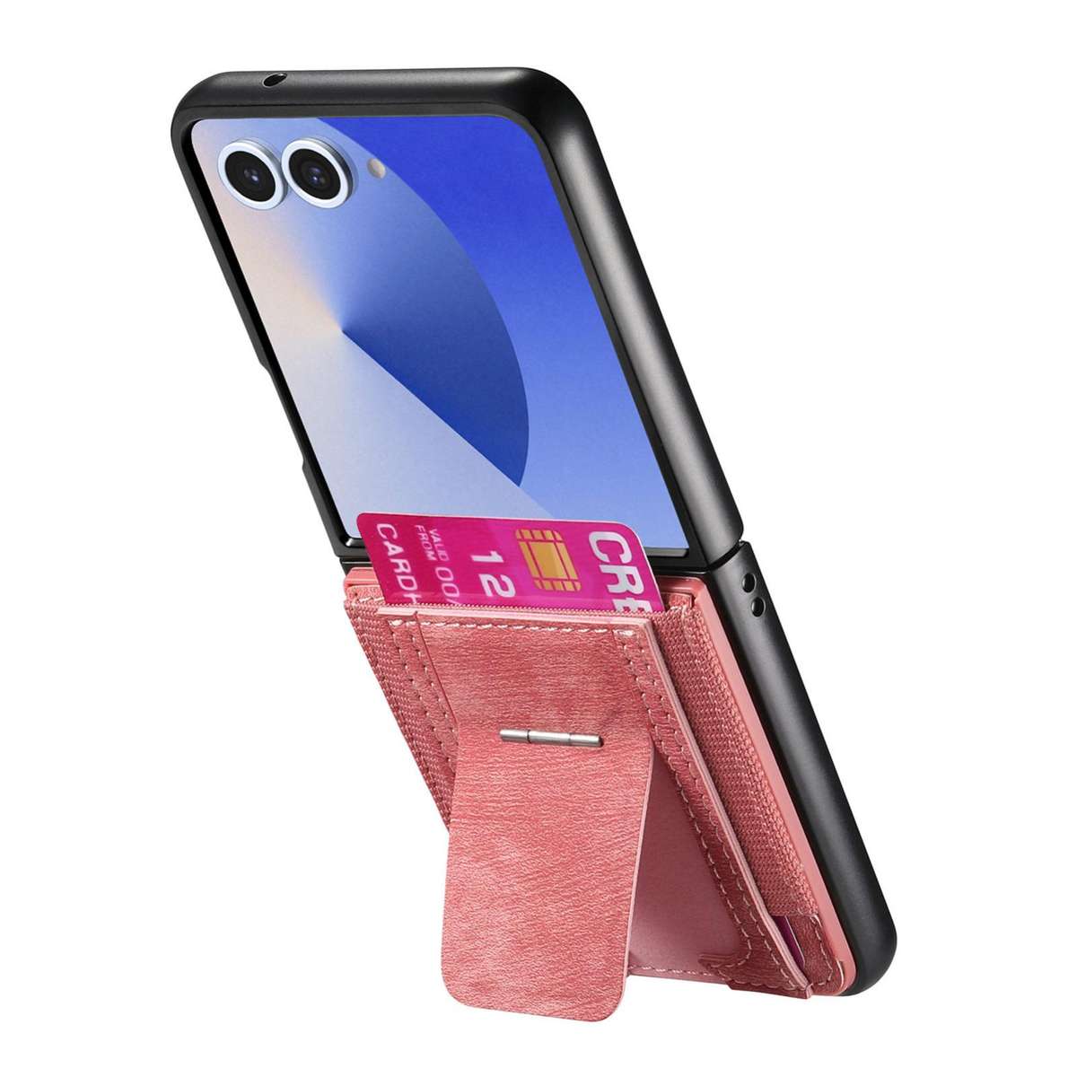 For Samsung Galaxy Z Flip7 5G Retro Leather Fold Stand Elastic Card Bag Phone Case(Pink)