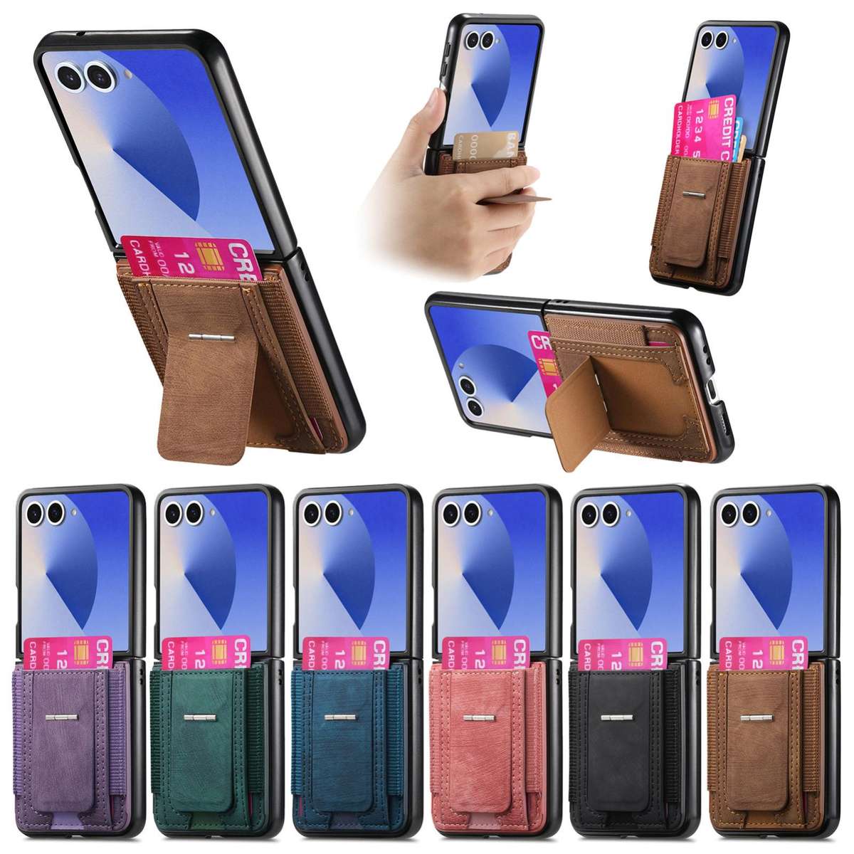 For Samsung Galaxy Z Flip7 5G Retro Leather Fold Stand Elastic Card Bag Phone Case(Black)