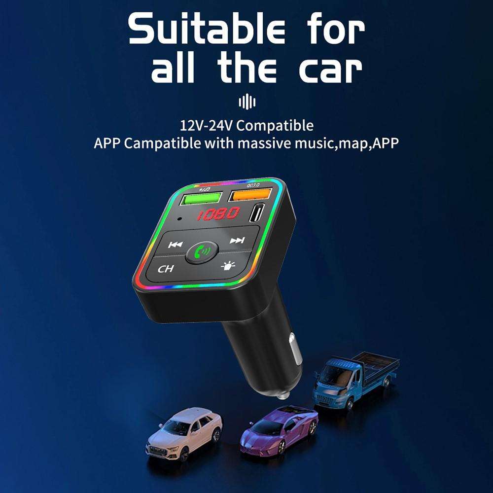 PDF2 With Ambient Light Fast Charger FM Transmitter Bluetooth Hands Free Call MP3 Player