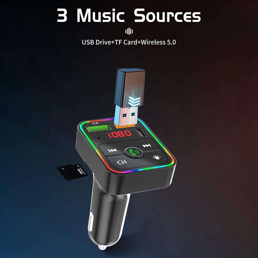 PDF2 With Ambient Light Fast Charger FM Transmitter Bluetooth Hands Free Call MP3 Player