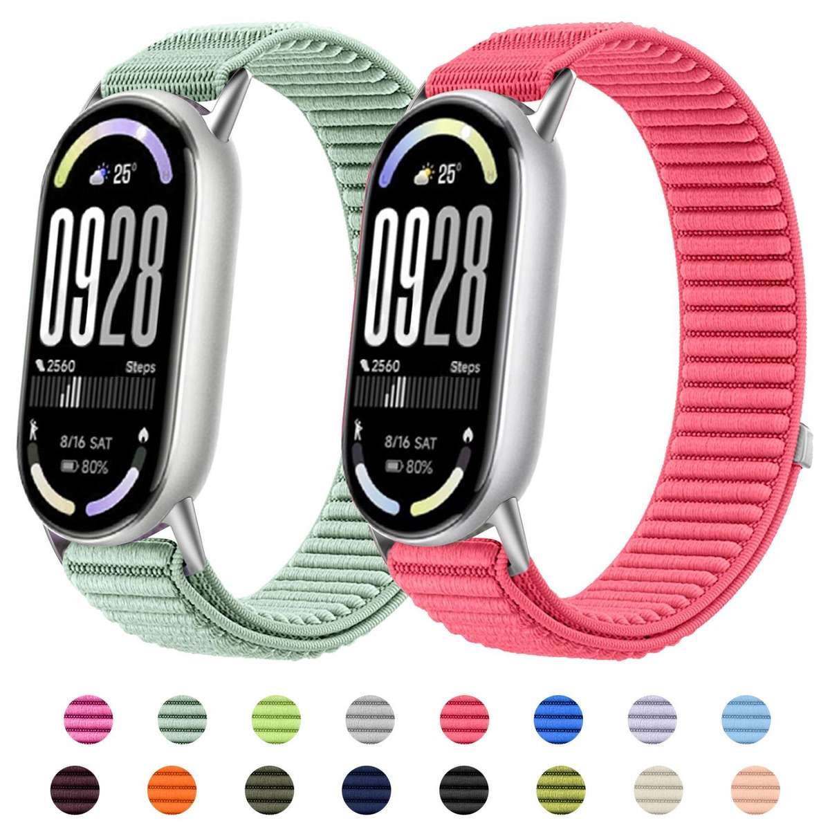 For Xiaomi Smart Band 10 / 9 / 8 Woven Nylon Hook And Loop Fastener Metal I ... (Wilderness Green)