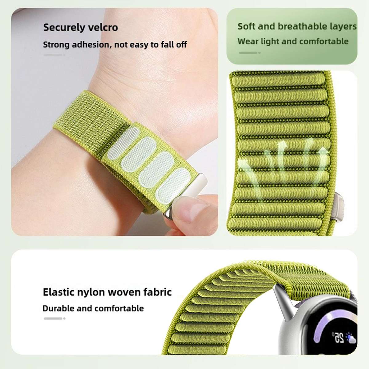 For Xiaomi Smart Band 10 / 9 / 8 Woven Nylon Hook And Loop Fastener Metal I ... (Wilderness Green)
