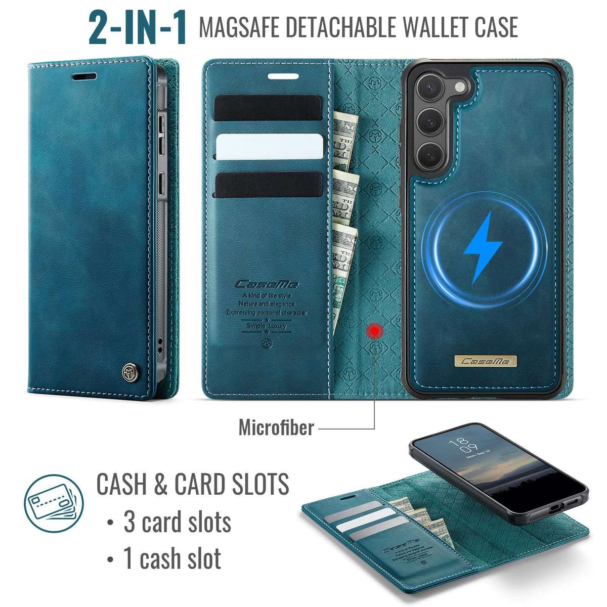 For Samsung Galaxy S23 5G CaseMe C49 Magnetic RFID Blocking Detachable Wallet Leather ... (Green)