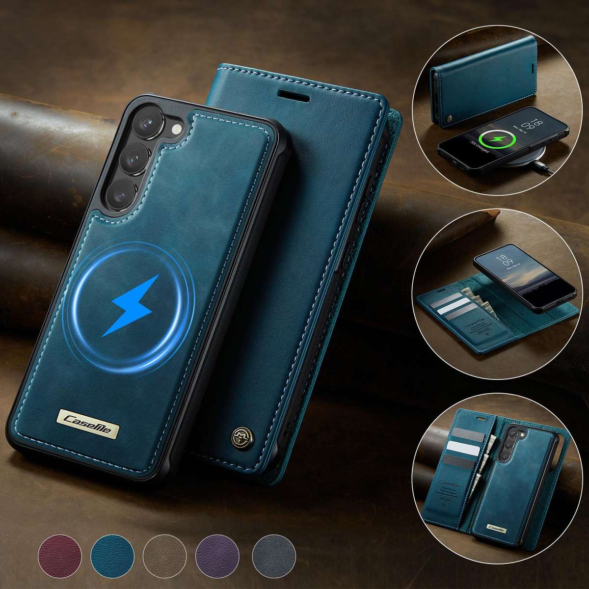For Samsung Galaxy S23 5G CaseMe C49 Magnetic RFID Blocking Detachable Wallet Leather ... (Green)