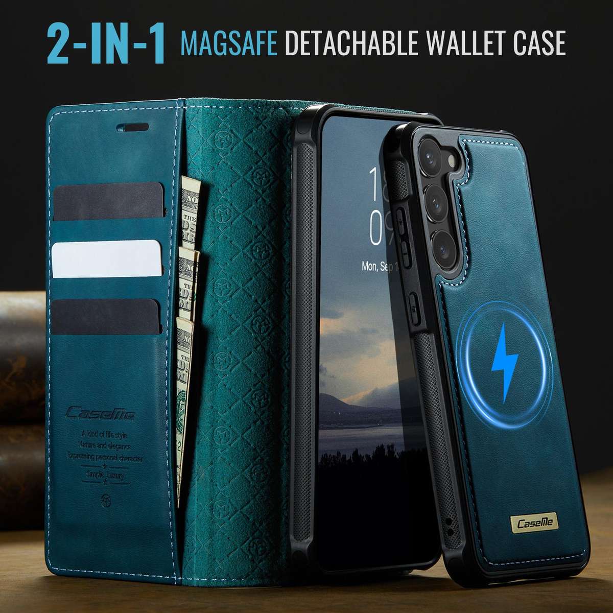 For Samsung Galaxy S23 5G CaseMe C49 Magnetic RFID Blocking Detachable Wallet Leather ... (Green)
