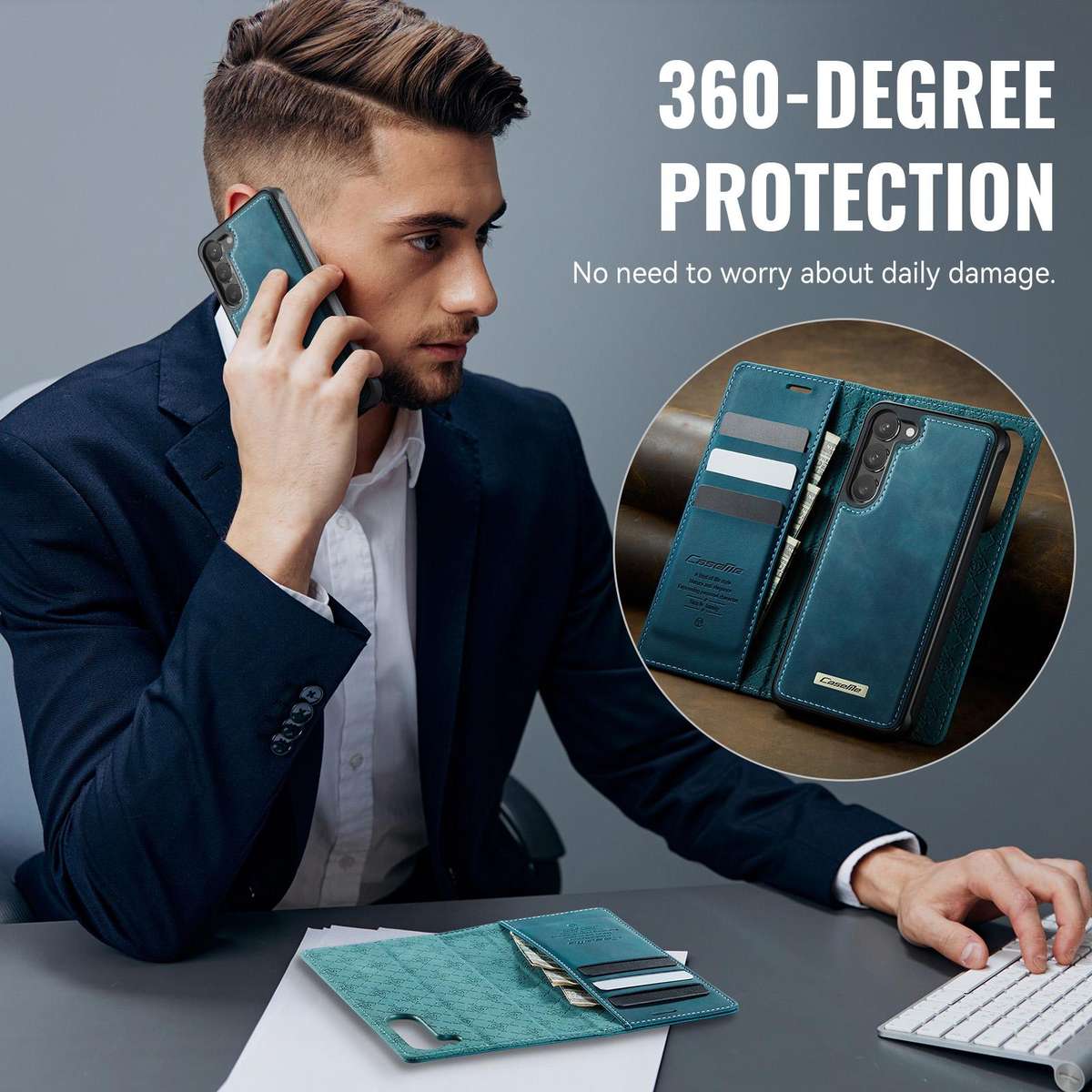 For Samsung Galaxy S23 5G CaseMe C49 Magnetic RFID Blocking Detachable Wallet Leather ... (Green)