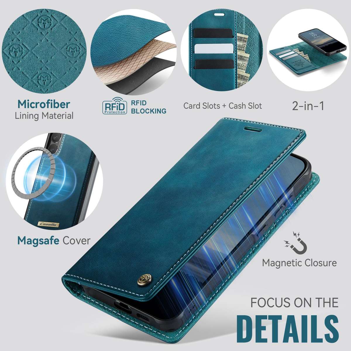 For Samsung Galaxy S23 5G CaseMe C49 Magnetic RFID Blocking Detachable Wallet Leather ... (Green)