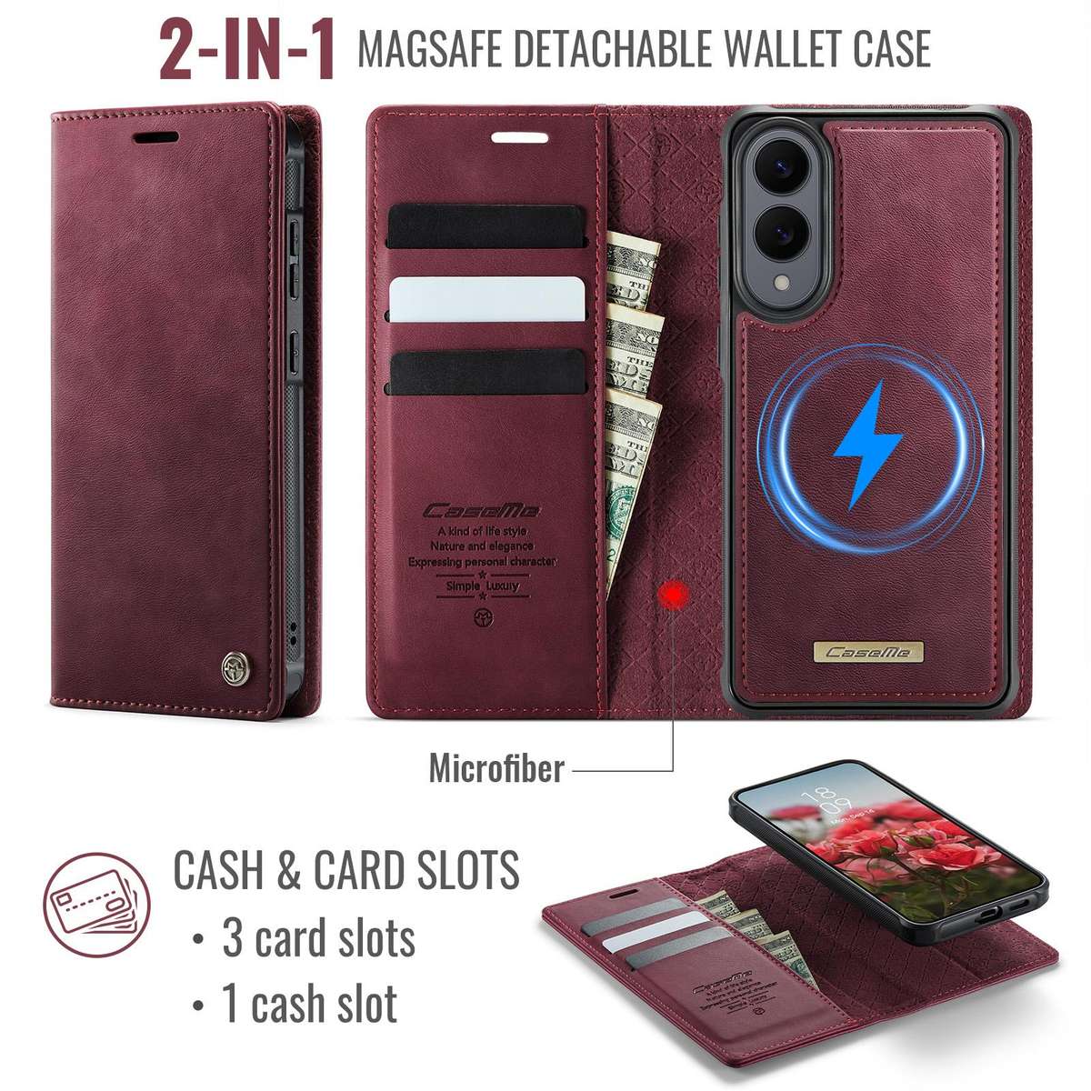 For Samsung Galaxy S25 Edge 5G CaseMe C49 Magnetic RFID Blocking Detachable Wallet Leath ... (Red)