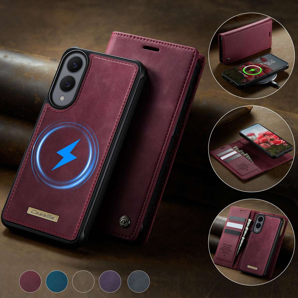 For Samsung Galaxy S25 Edge 5G CaseMe C49 Magnetic RFID Blocking Detachable Wallet Leath ... (Red)