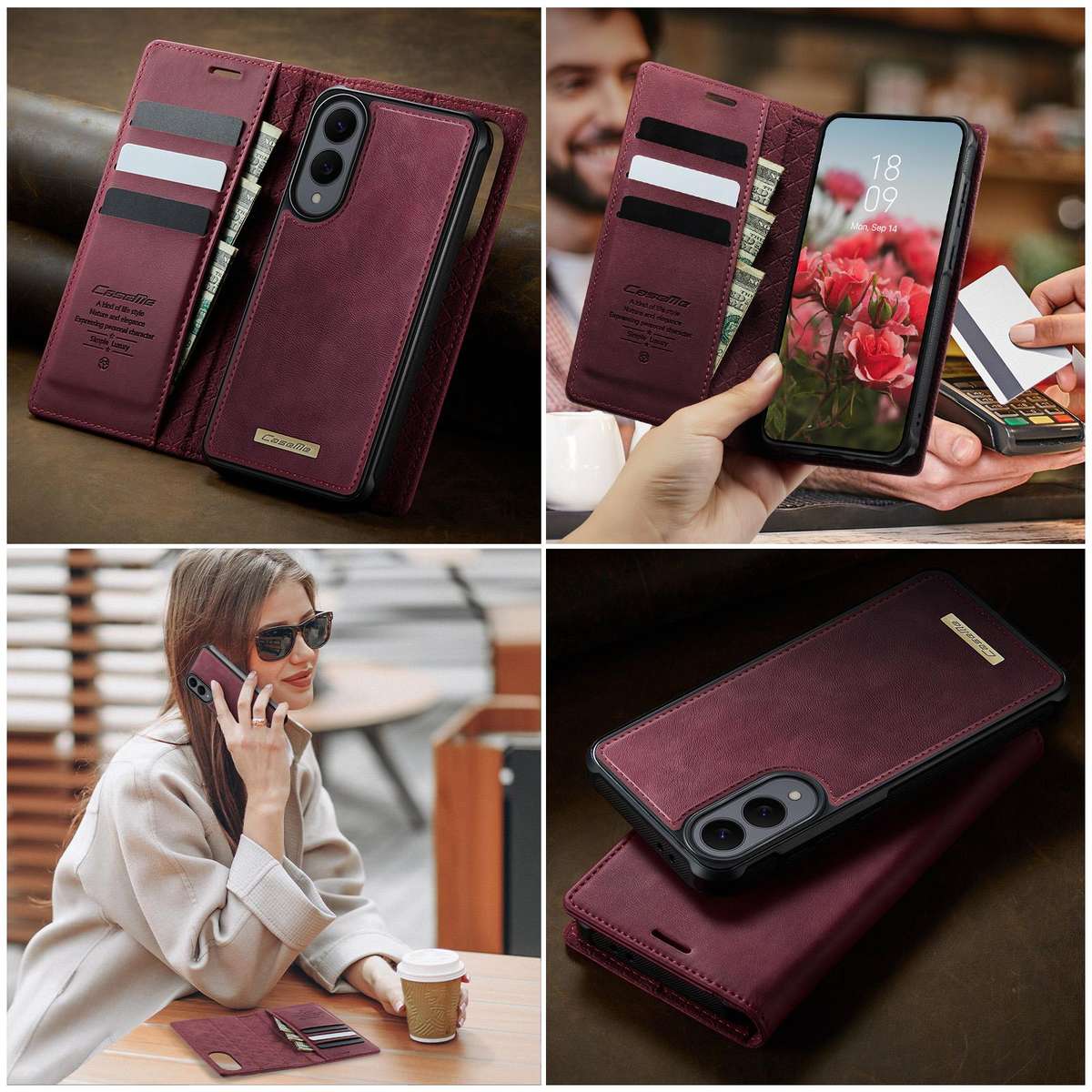 For Samsung Galaxy S25 Edge 5G CaseMe C49 Magnetic RFID Blocking Detachable Wallet Leath ... (Red)