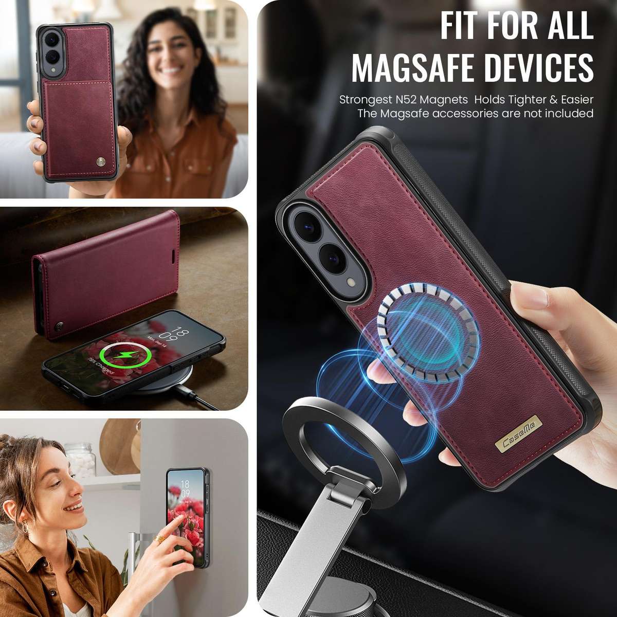 For Samsung Galaxy S25 Edge 5G CaseMe C49 Magnetic RFID Blocking Detachable Wallet Leath ... (Red)