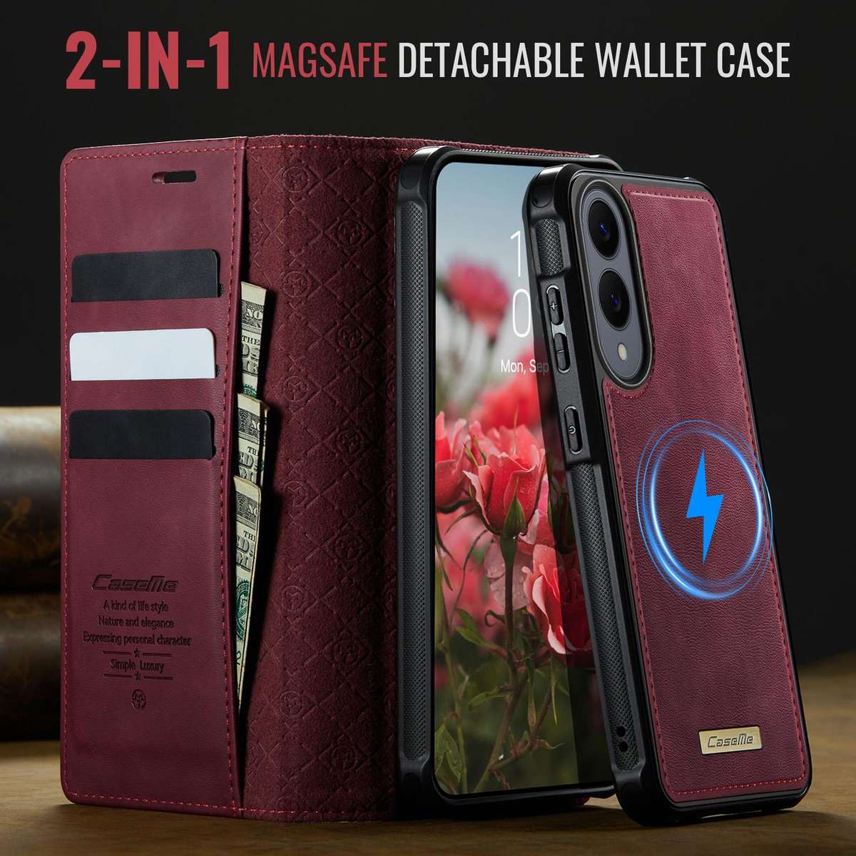 For Samsung Galaxy S25 Edge 5G CaseMe C49 Magnetic RFID Blocking Detachable Wallet Leath ... (Red)