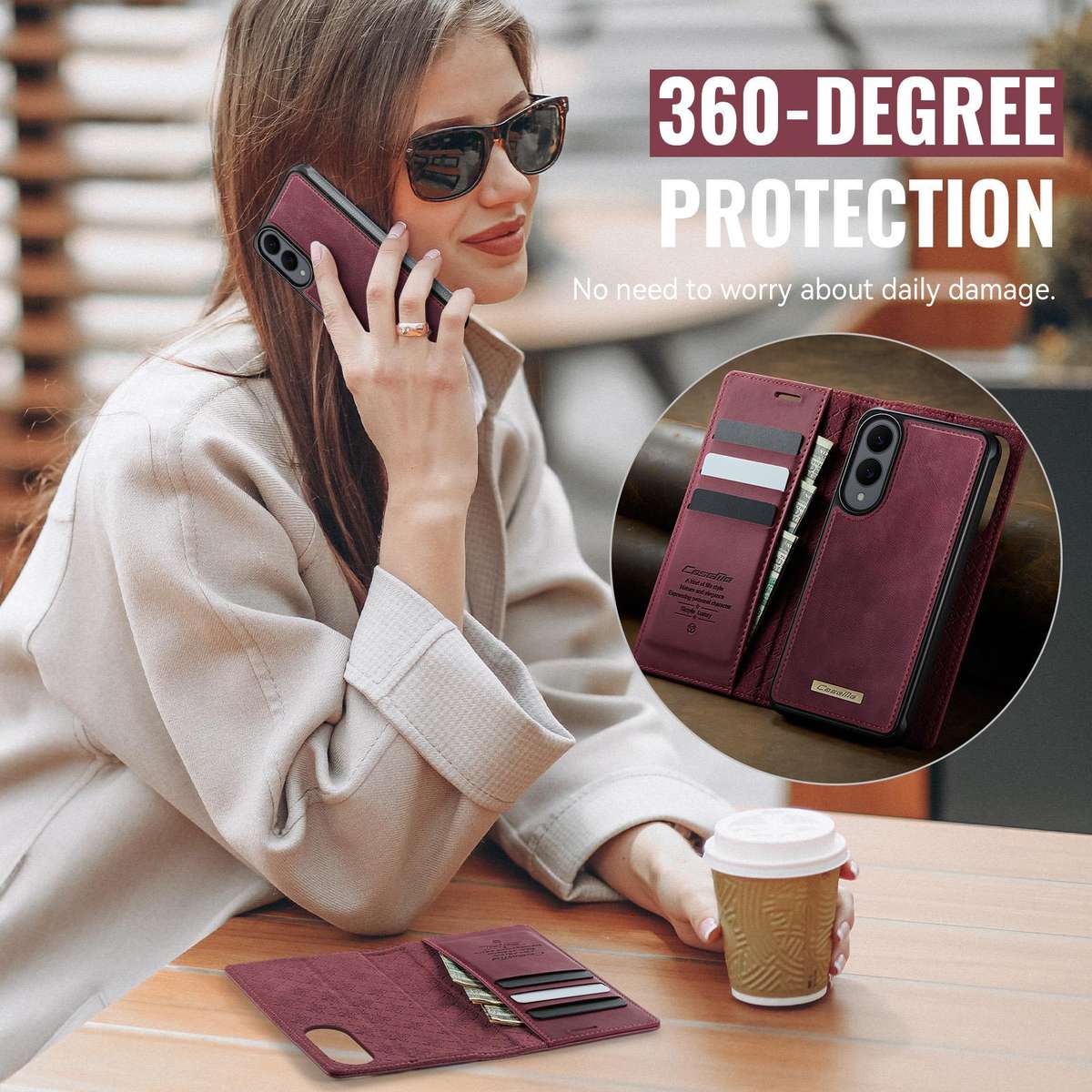 For Samsung Galaxy S25 Edge 5G CaseMe C49 Magnetic RFID Blocking Detachable Wallet Leath ... (Red)