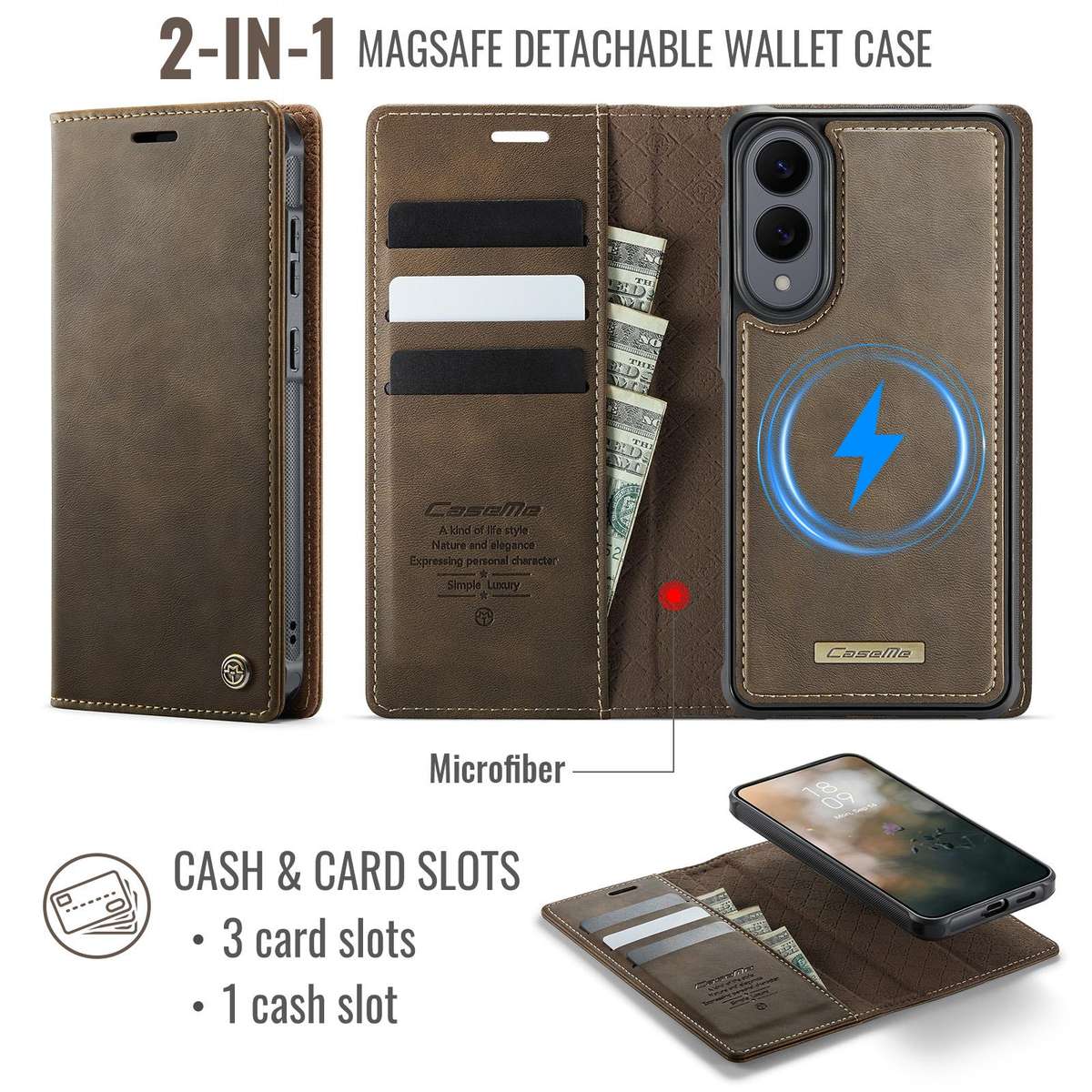 For Samsung Galaxy S25 Edge 5G CaseMe C49 Magnetic RFID Blocking Detachable Wallet Le ... (Coffee)