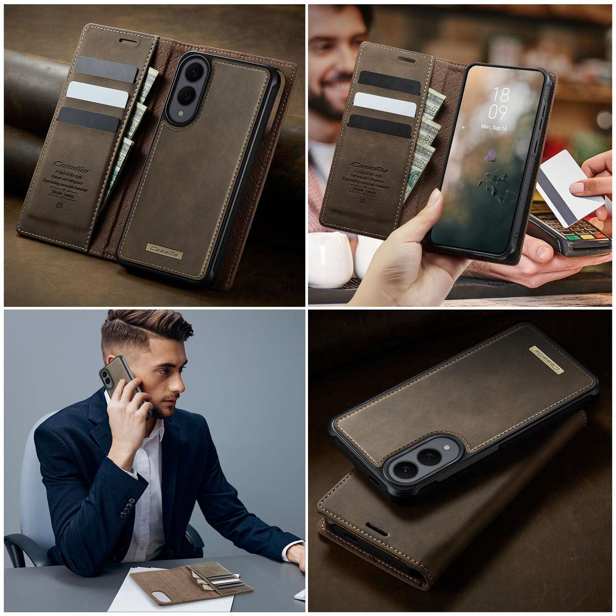 For Samsung Galaxy S25 Edge 5G CaseMe C49 Magnetic RFID Blocking Detachable Wallet Le ... (Coffee)