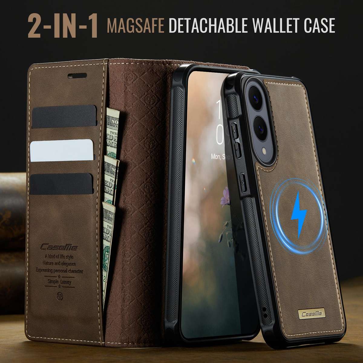 For Samsung Galaxy S25 Edge 5G CaseMe C49 Magnetic RFID Blocking Detachable Wallet Le ... (Coffee)
