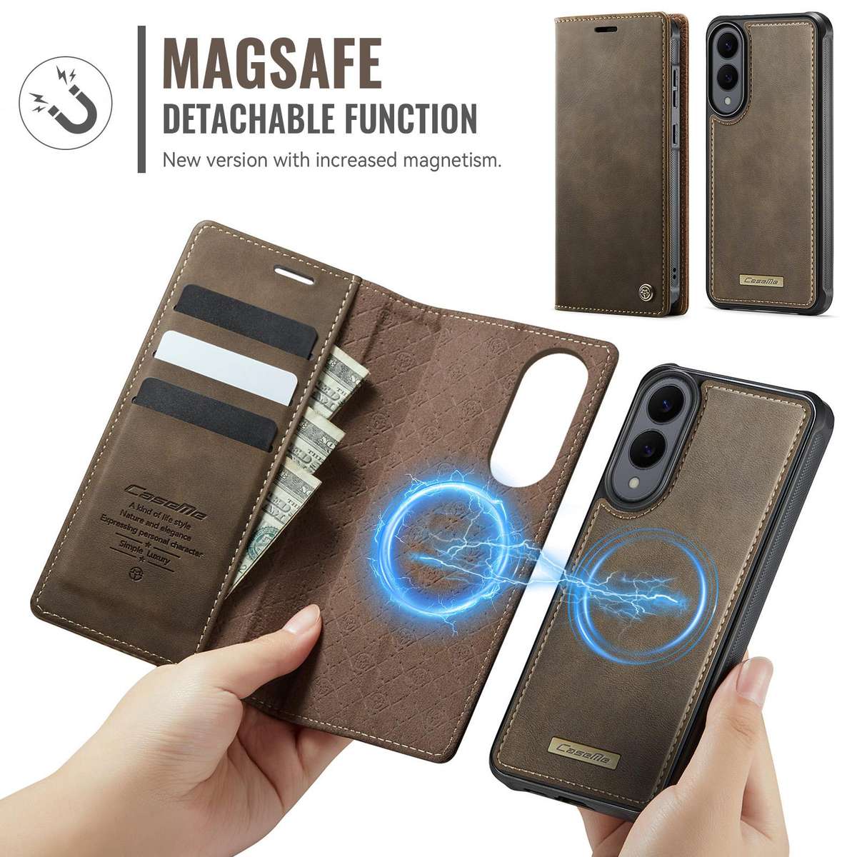 For Samsung Galaxy S25 Edge 5G CaseMe C49 Magnetic RFID Blocking Detachable Wallet Le ... (Coffee)