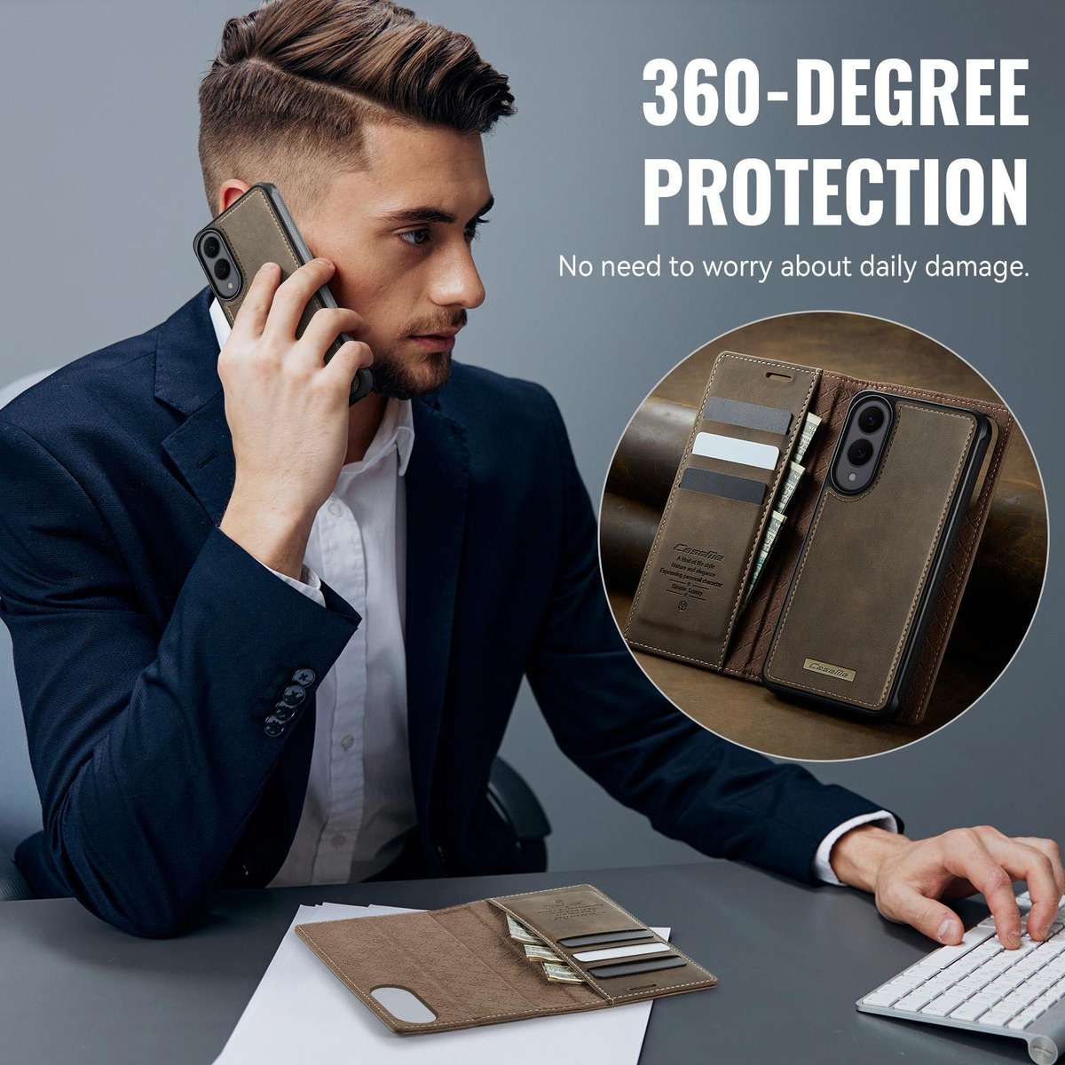 For Samsung Galaxy S25 Edge 5G CaseMe C49 Magnetic RFID Blocking Detachable Wallet Le ... (Coffee)