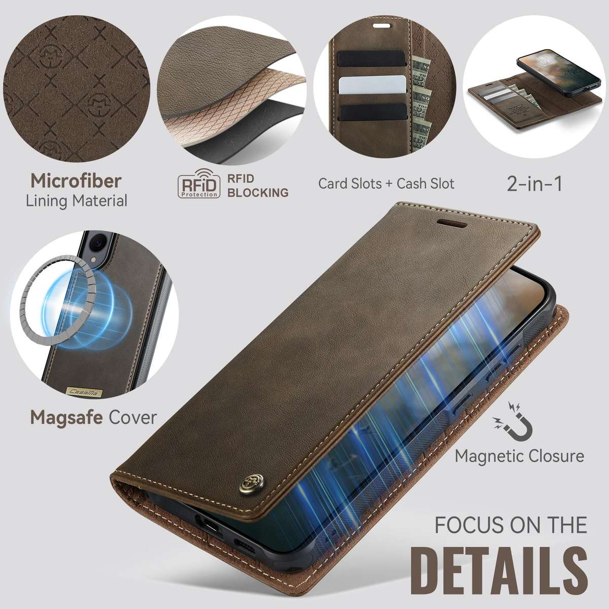 For Samsung Galaxy S25 Edge 5G CaseMe C49 Magnetic RFID Blocking Detachable Wallet Le ... (Coffee)