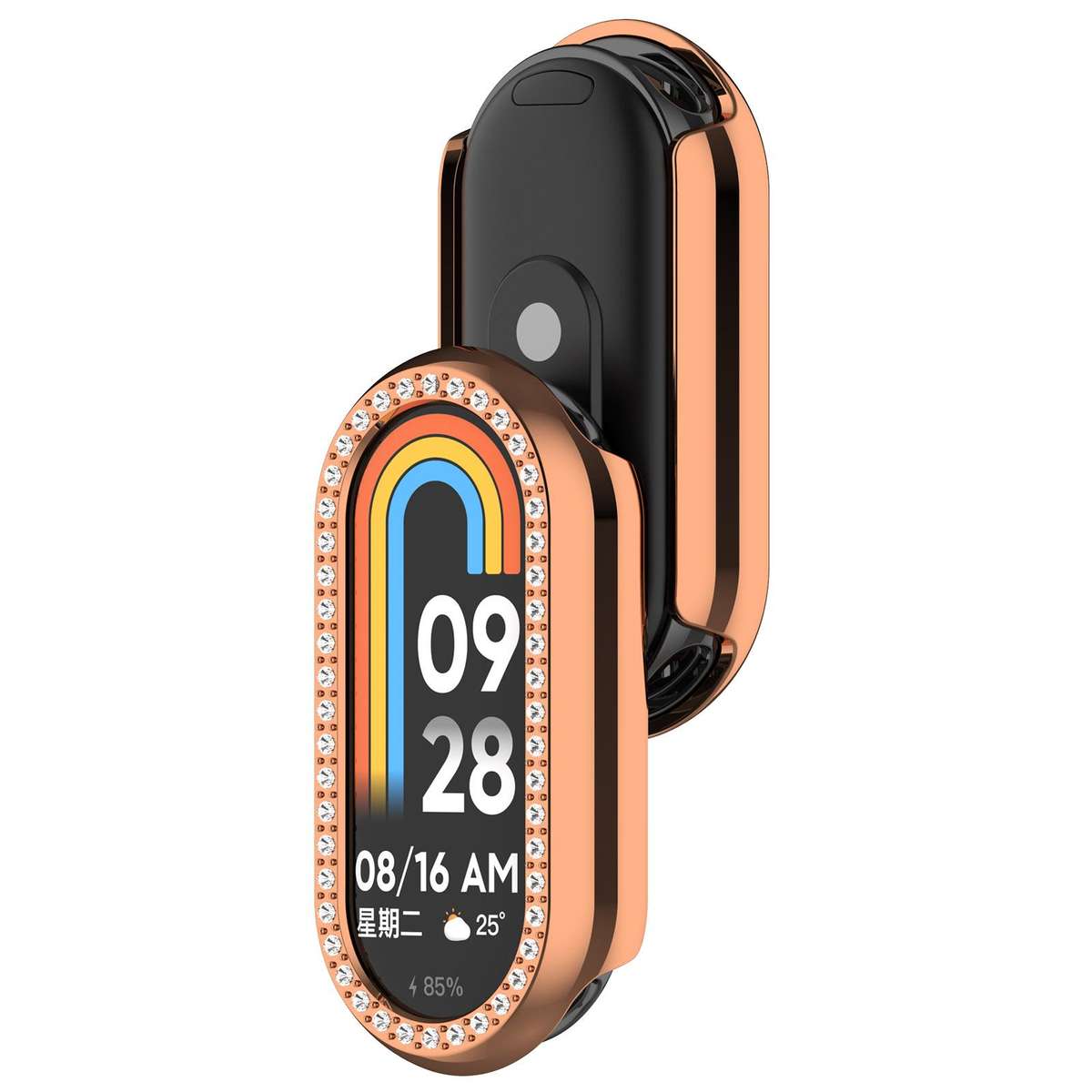 For Xiaomi Smart Band 10 / 10 NFC Single Row Diamond Half Coverage Hollow TPU Watc ... (Rose Gold)