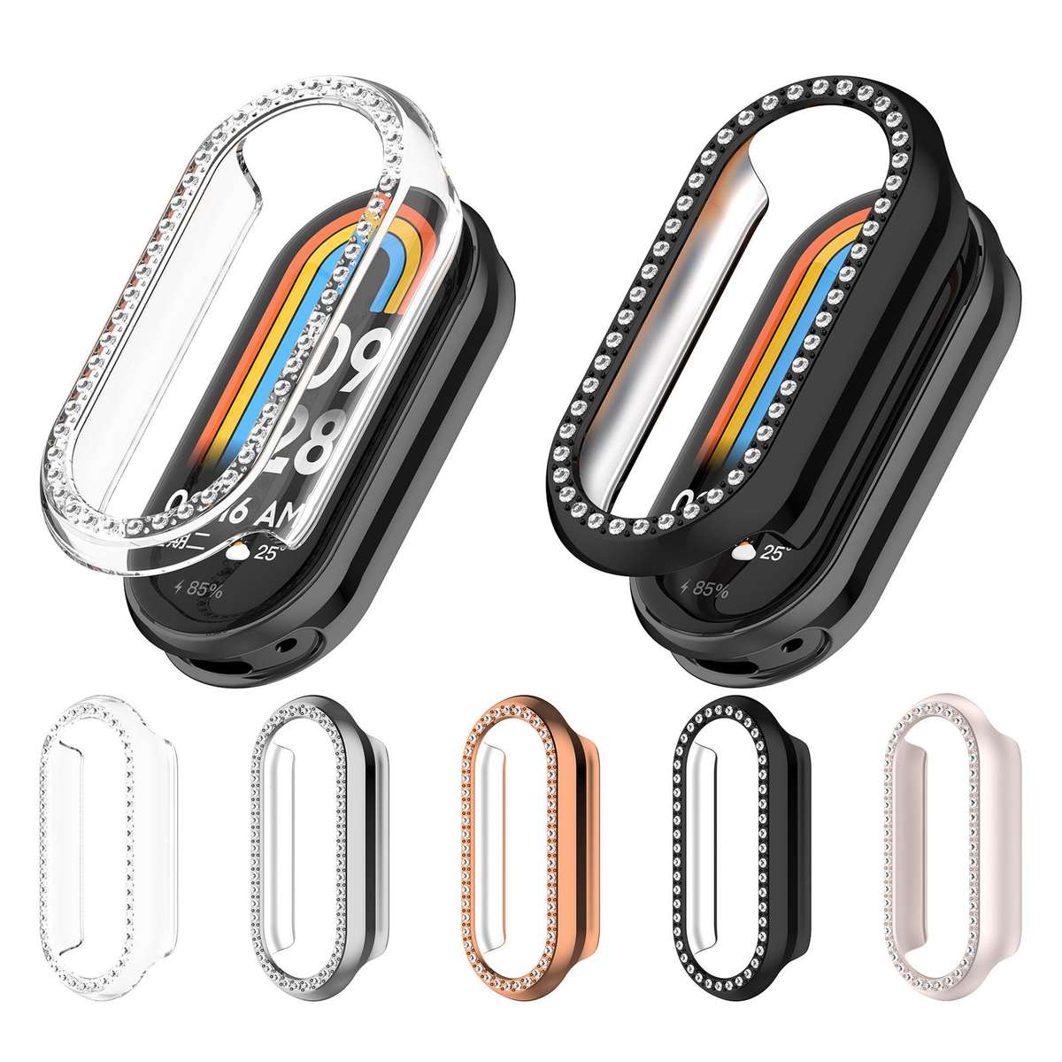 For Xiaomi Smart Band 10 / 10 NFC Single Row Diamond Half Coverage Hollow TPU Watch Cover(Silver)
