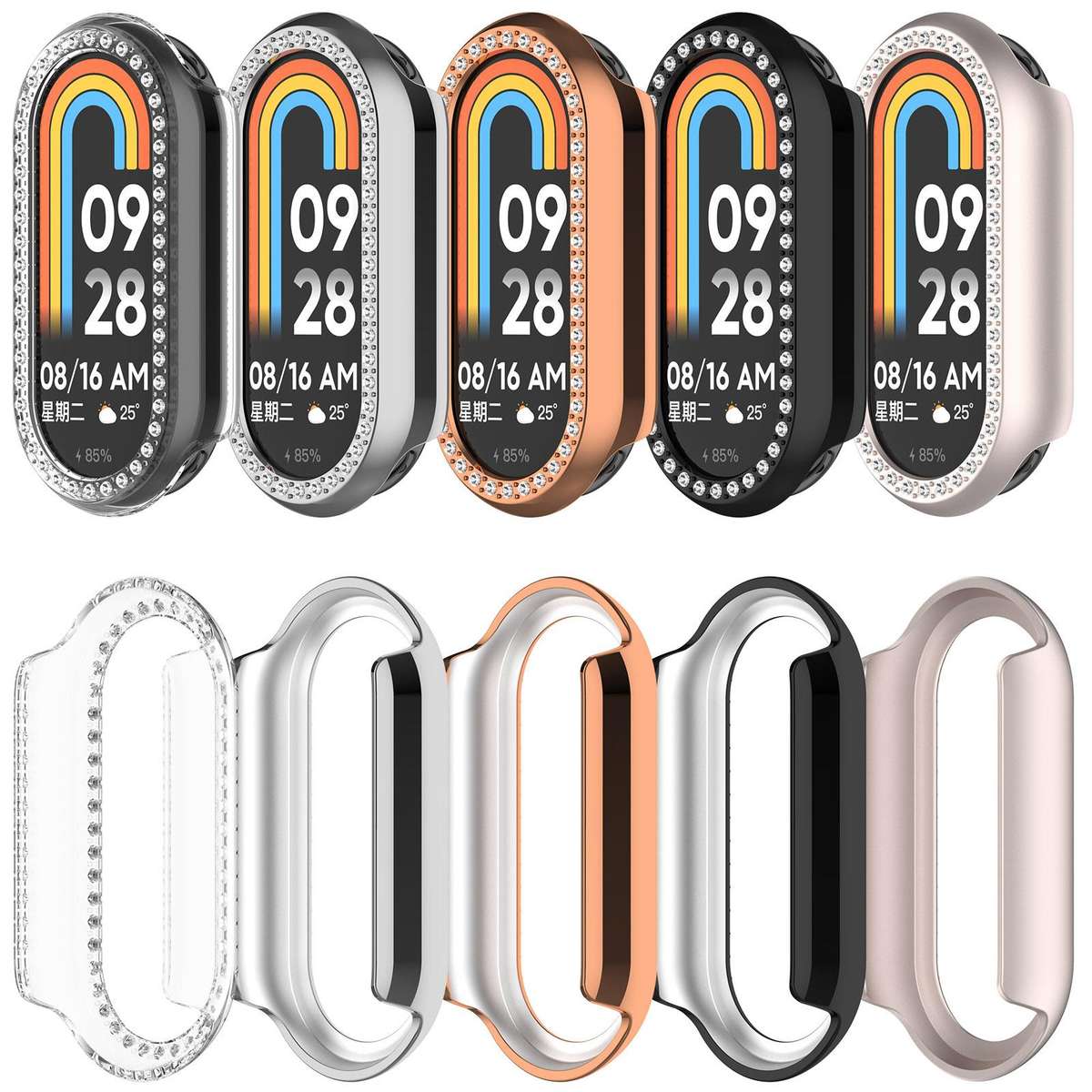 For Xiaomi Smart Band 10 / 10 NFC Single Row Diamond Half Coverage Hollow TPU Watch Cover(Silver)