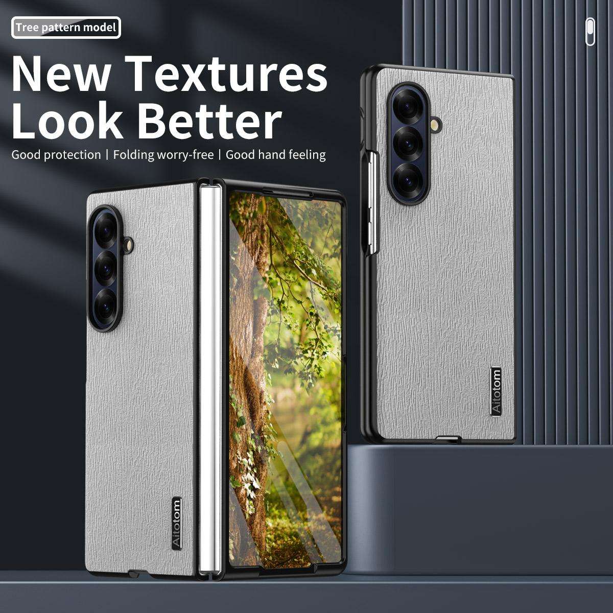 For Samsung Galaxy Z Fold7 5G Tree Bark Leather Shockproof Phone Case()