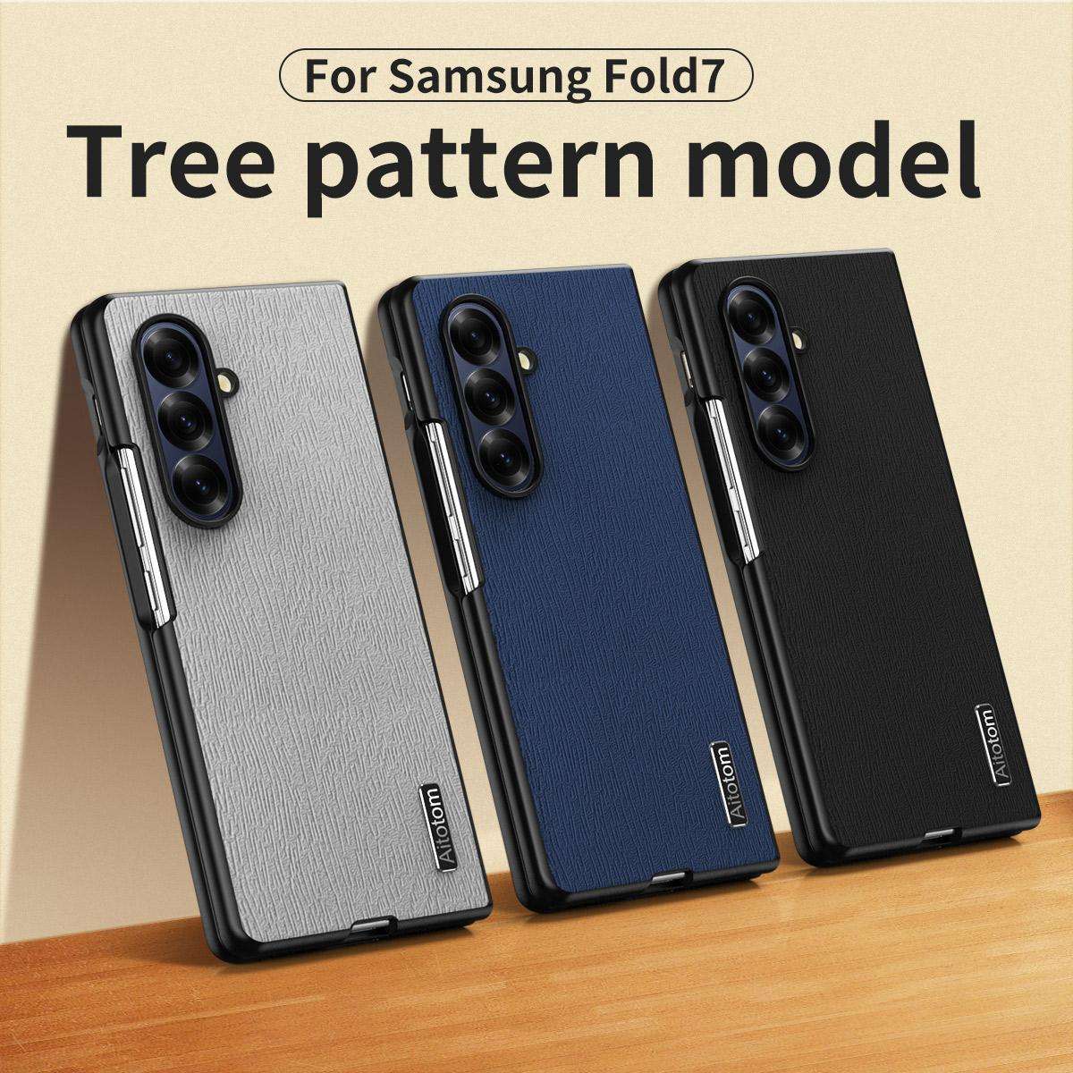For Samsung Galaxy Z Fold7 5G Tree Bark Leather Shockproof Phone Case()