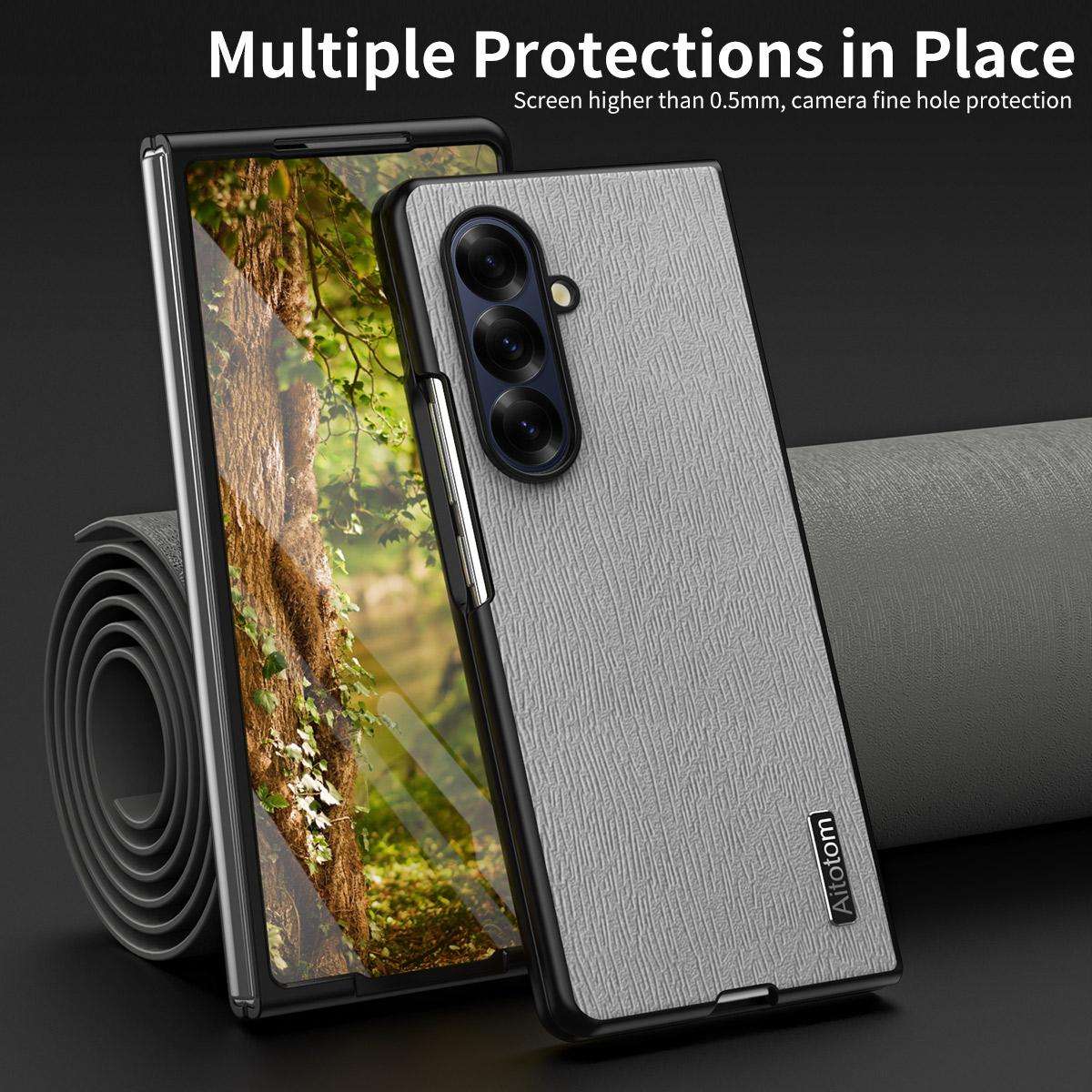 For Samsung Galaxy Z Fold7 5G Tree Bark Leather Shockproof Phone Case()