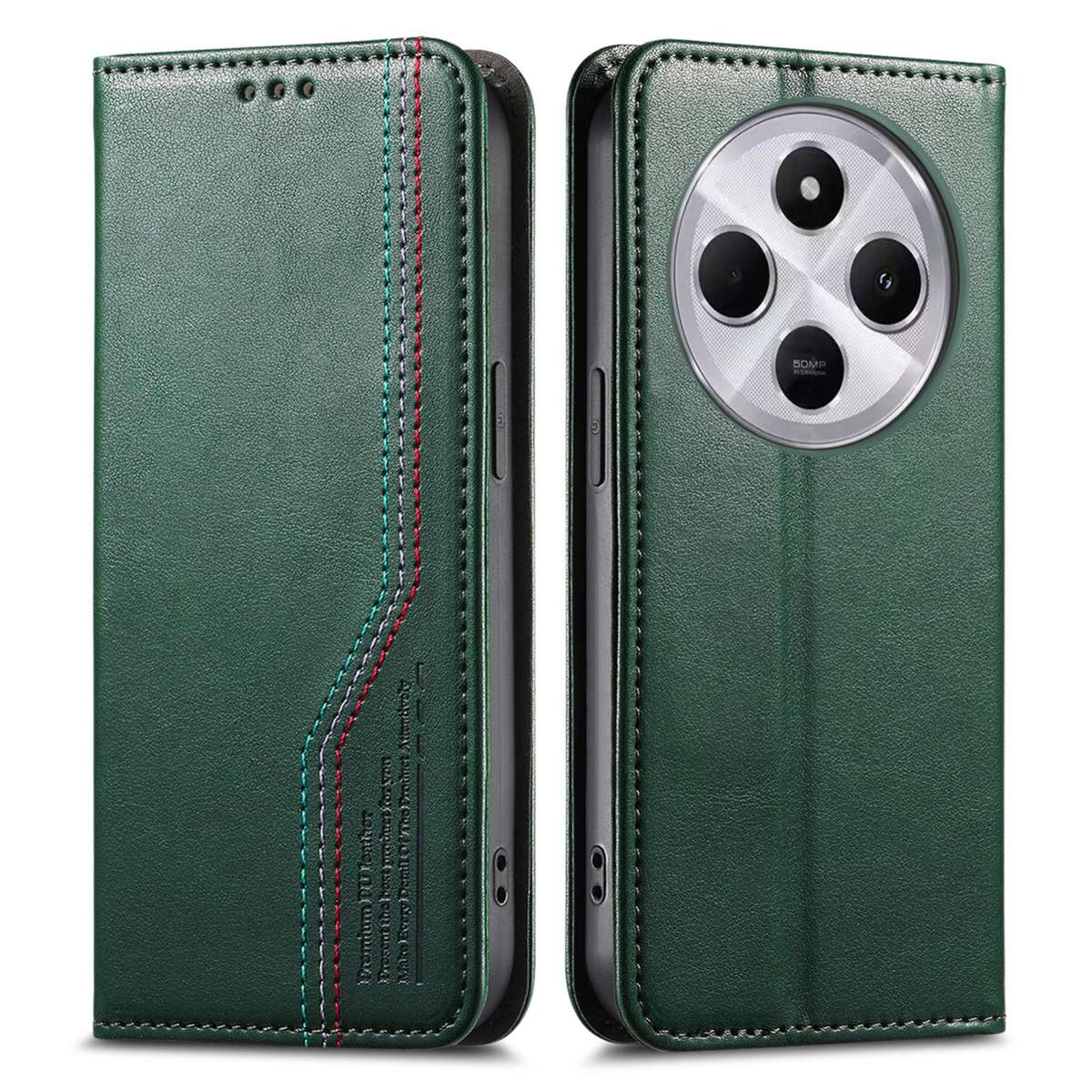 For Redmi 14C 4G / 5G Elastic Wristband Magnetic Suction Leather Phone Case(Green)
