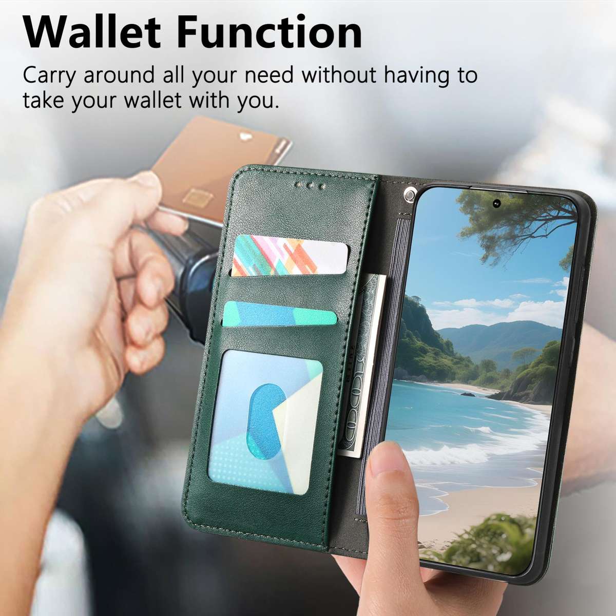 For Redmi 14C 4G / 5G Elastic Wristband Magnetic Suction Leather Phone Case(Green)