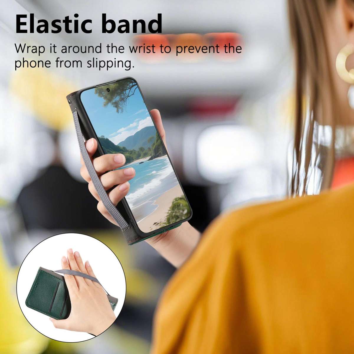 For Redmi 14C 4G / 5G Elastic Wristband Magnetic Suction Leather Phone Case(Green)