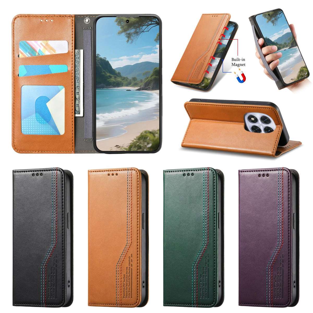 For Redmi 14C 4G / 5G Elastic Wristband Magnetic Suction Leather Phone Case(Green)