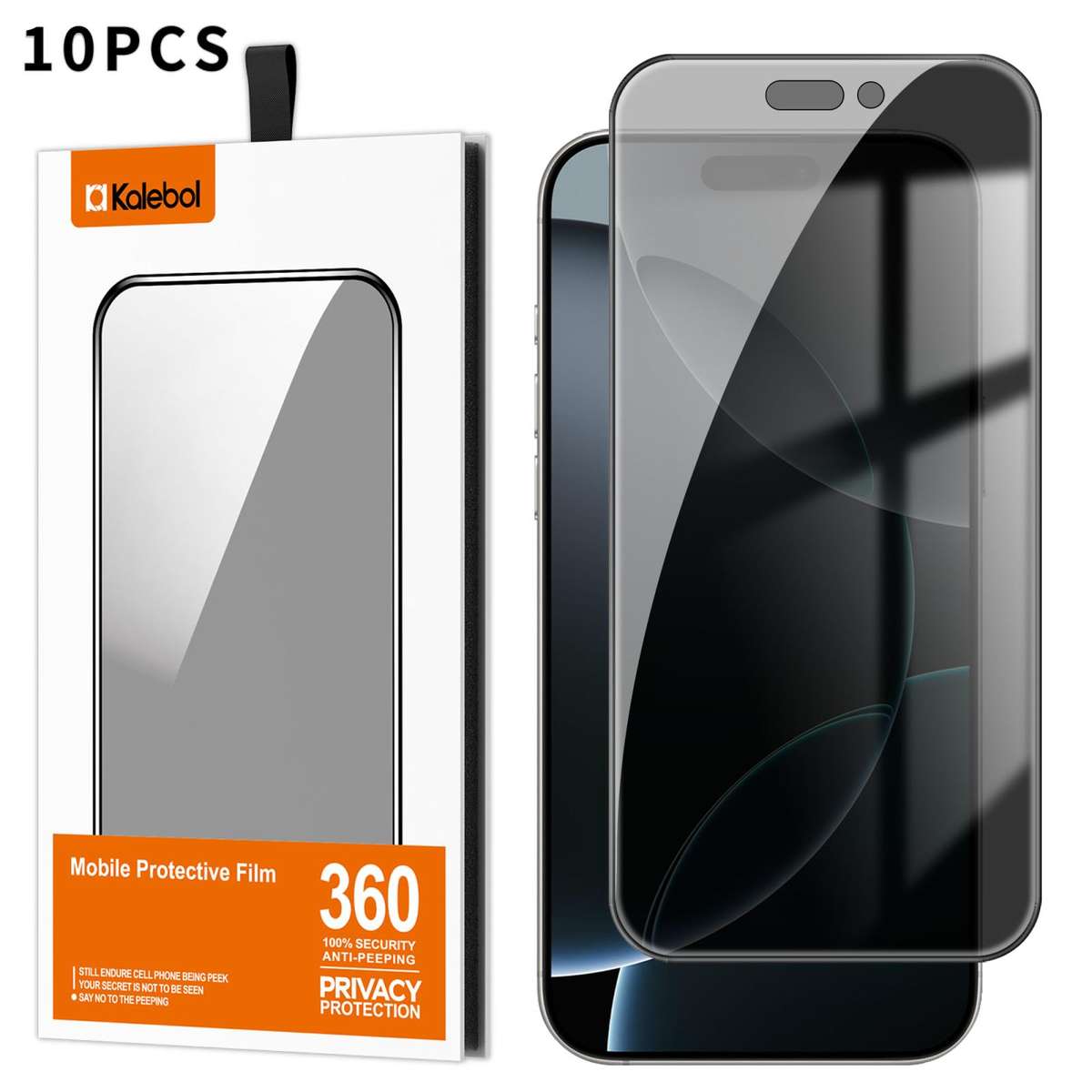 For iPhone 16 Pro 10pcs Kalebol High-Aluminum Screen-Printed Full-Coverage Black-Border Privacy Te